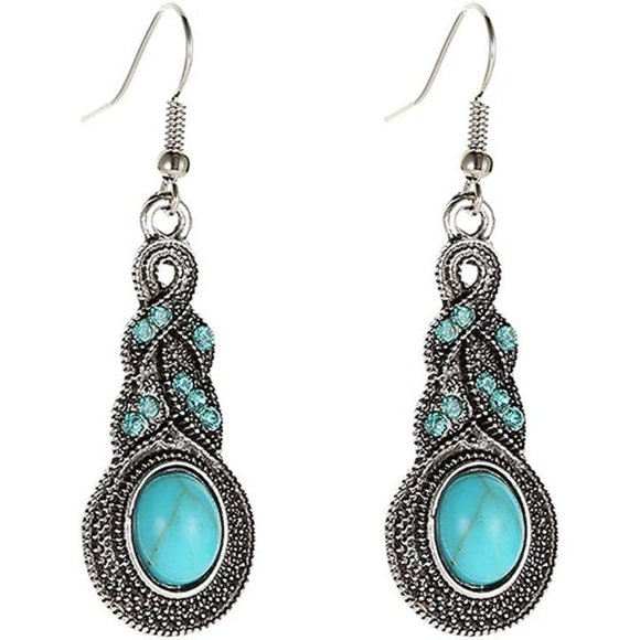 New Water Drop Shaped Bohemian National Style Turquoise Alloy Necklace a… - Picture 7 of 12